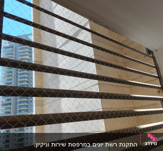 רשת מתכת על חלון למניעת כניסת יונים